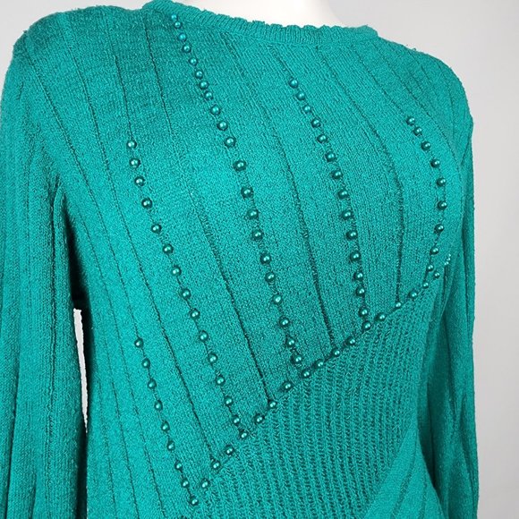 Vintage Just Nort Green knit Beaded Sweater - Picture 3 of 11